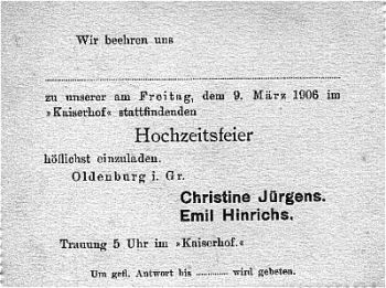 Hochzeit Einladung 1906