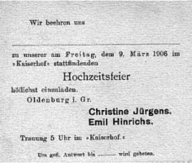 Hochzeit Einladung 1906